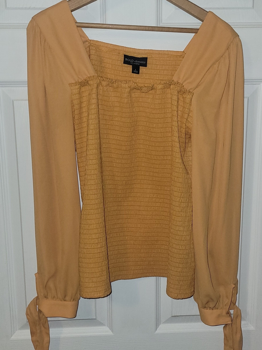 BOLD elements Mustard Smocked Square-Neck Blouse